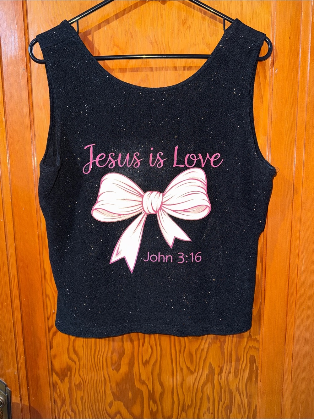Apostrophe Black Tank Top with Pink Bow & Faith Print